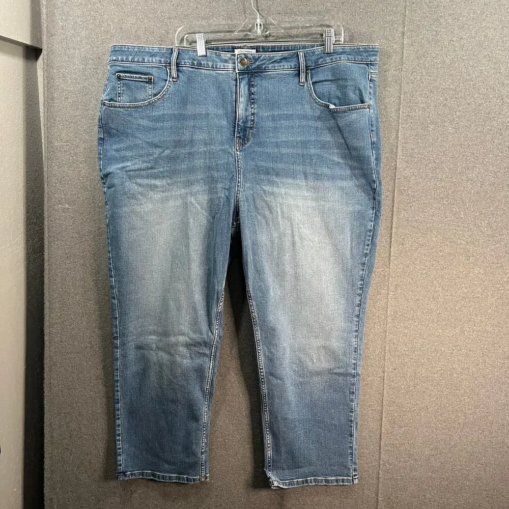 Candace Cameron Bure Cropped Straight Leg Jeans BigSur Med Wash, Plus 26